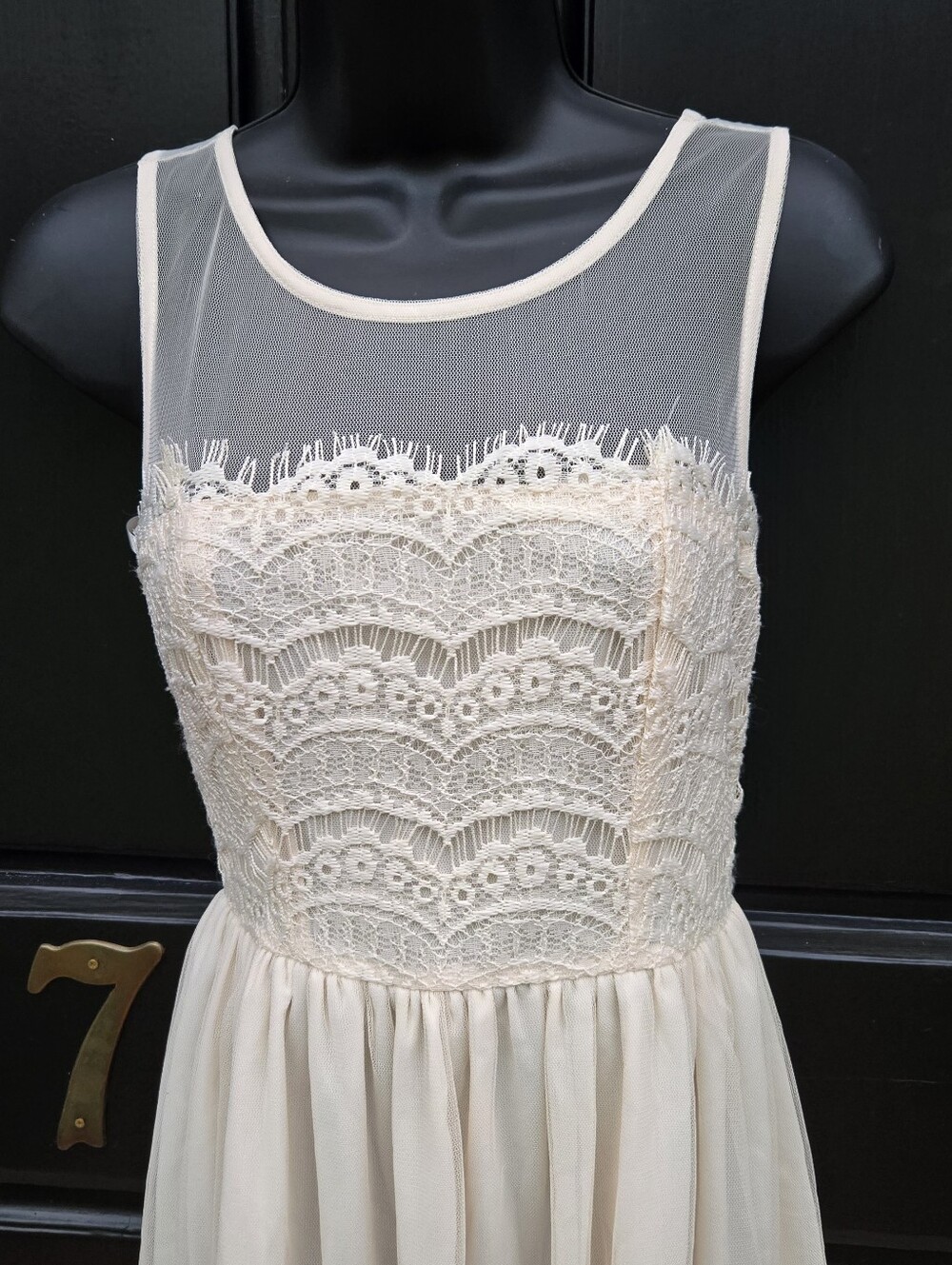 Gianni Bini Maxi Dress Womens XS Light Beige Lace Tulle NWT Dance Party Evening